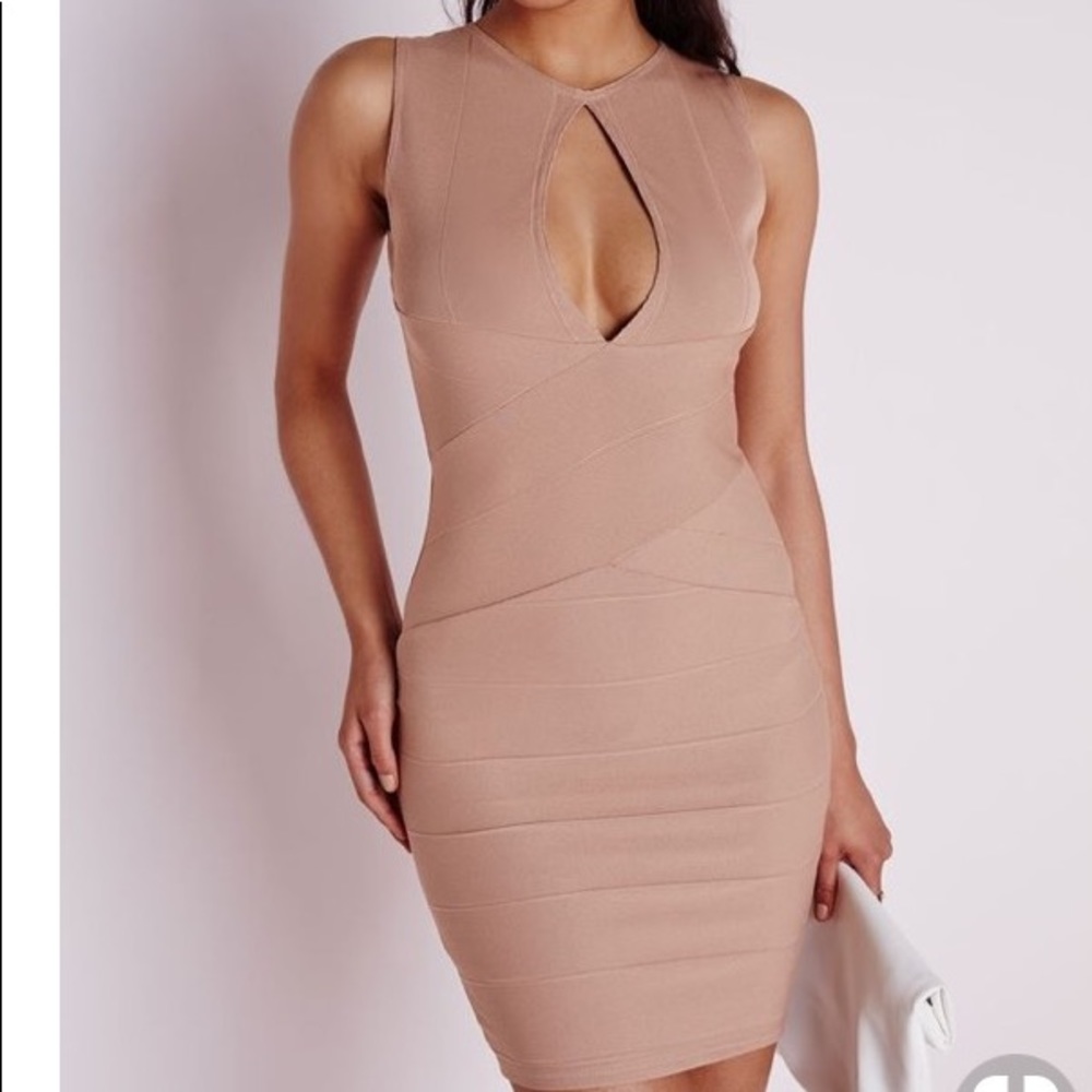 Missguided Nude keyhole bodycon dress